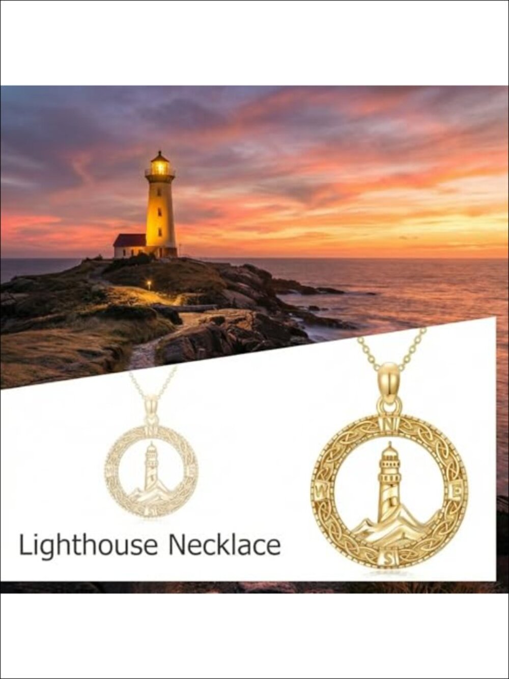 18K Gold Plated Nautical Lighthouse Pendant Necklace for Women - Picture 3 of 4